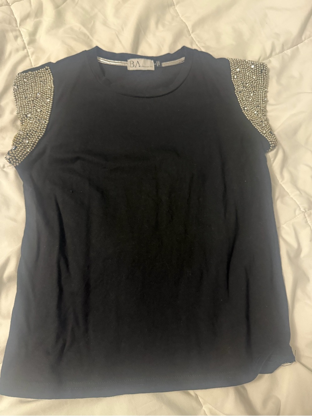 St. John black Top with Embellished Shoulders